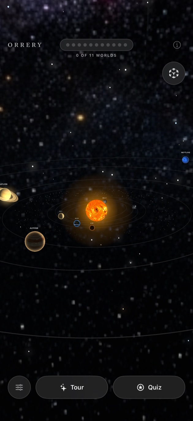 The living orrery with planets orbiting the Sun